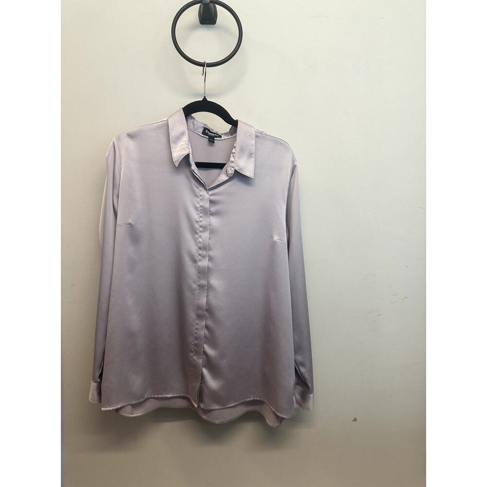 Express Women’s Portofino Shirt XL – Light Gray Button-Up Blouse Classic Fit